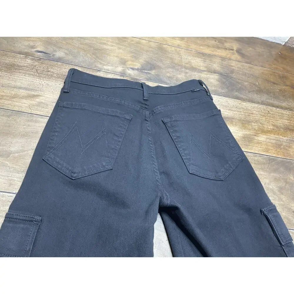 MOTHER Straight Up Rambler Cargo Skimp Pitch Jeans Black Size 27